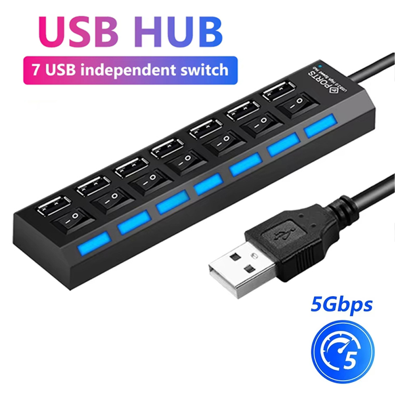 Laptop Accessories Gadgets - 7 Port USB 2.0 Hub Splitter