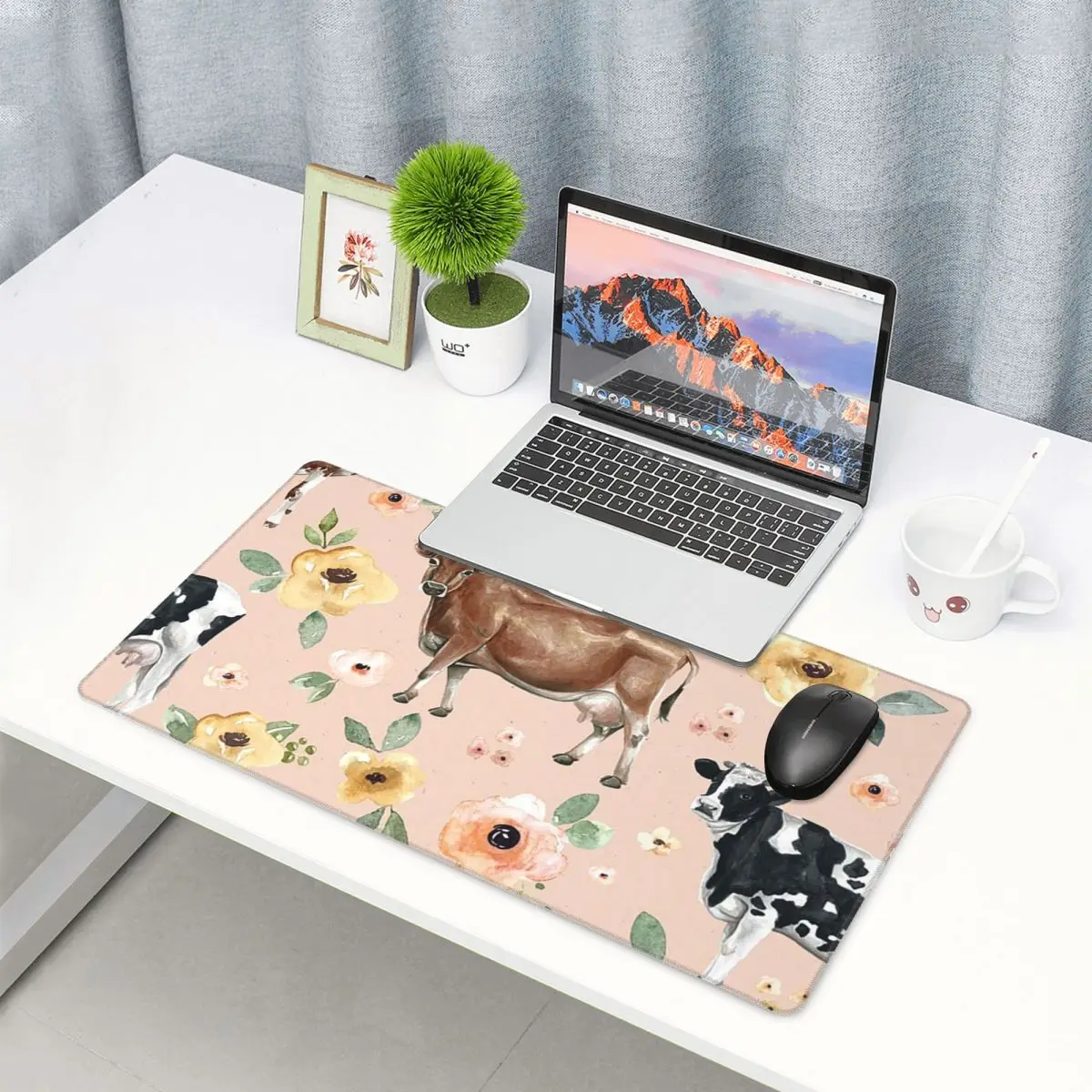 Large Mouse Pad Cow Floral On  - Yellow Laptop Accessories ulasan dan harga