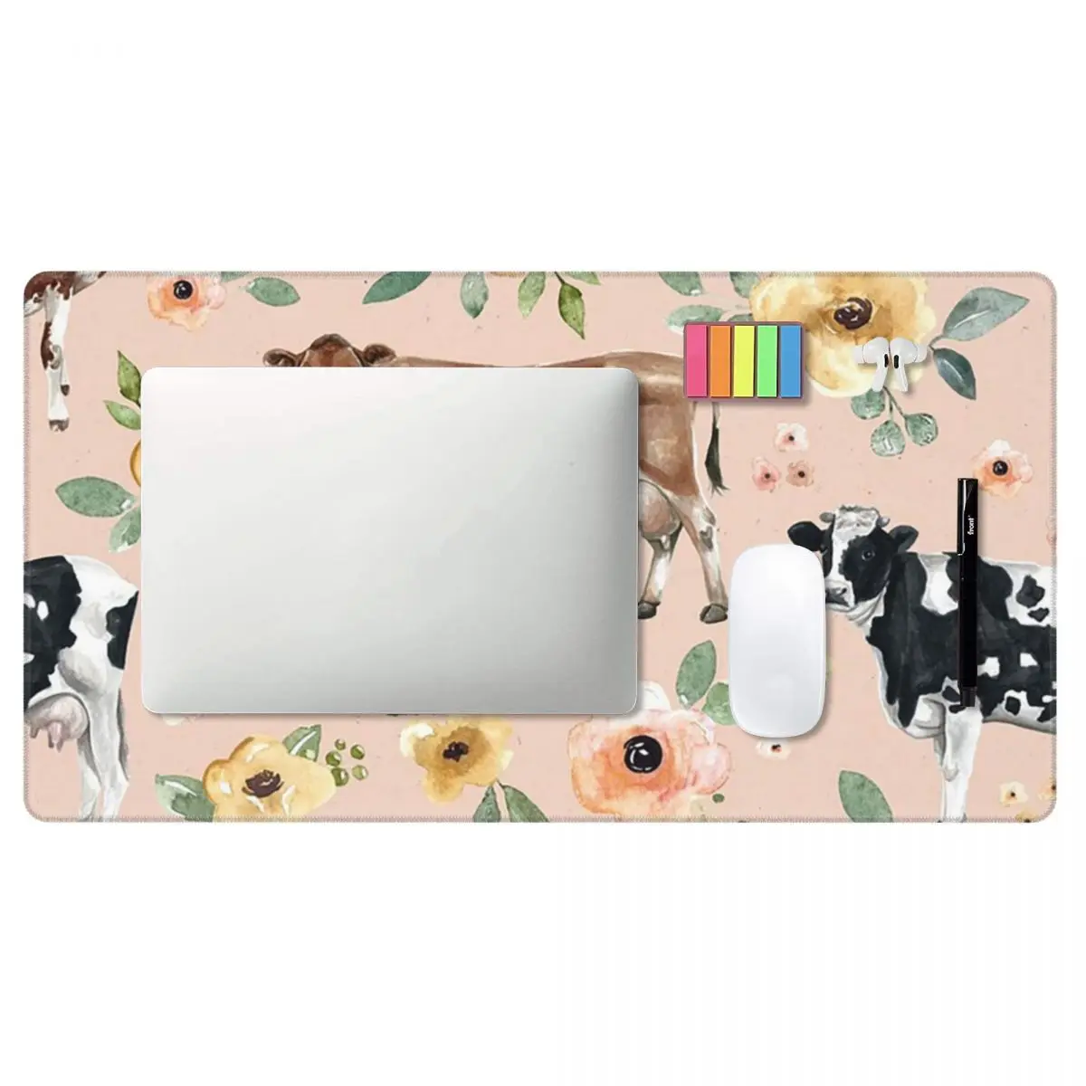 Large Mouse Pad Cow Floral On  - Yellow Laptop Accessories ulasan dan harga
