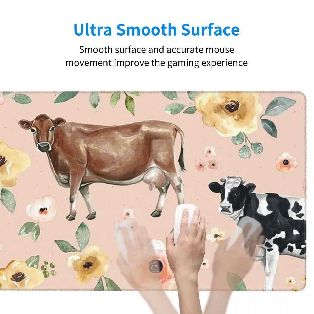 Large Mouse Pad Cow Floral On  - Yellow Laptop Accessories ulasan dan harga