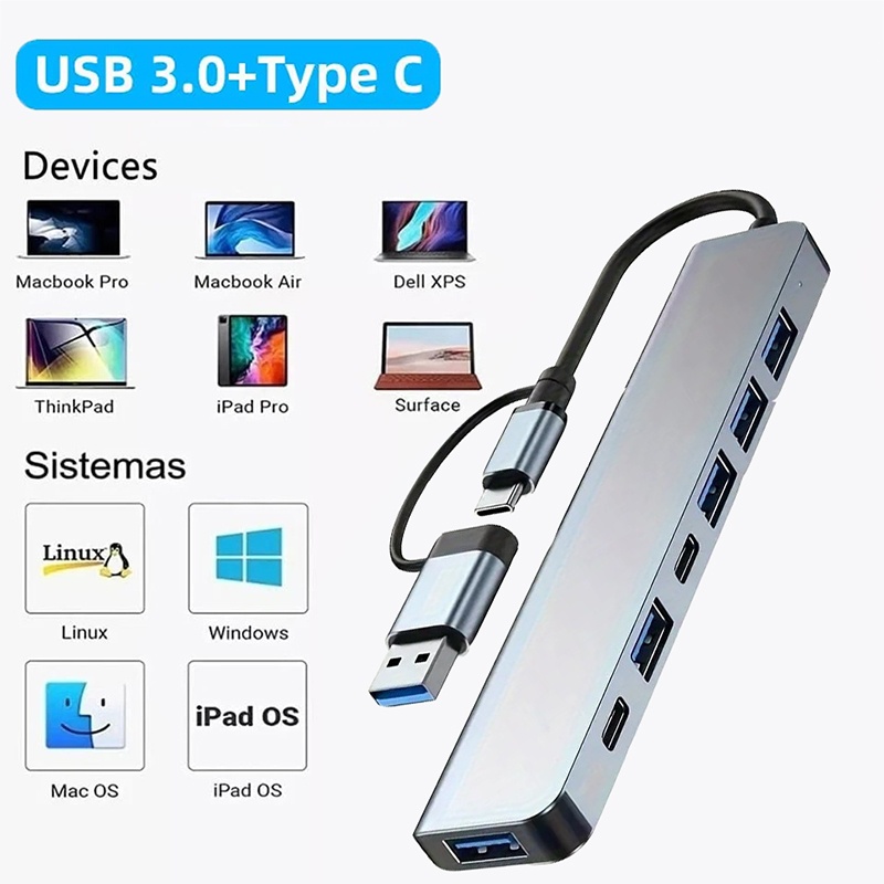 2 In 1 USB3.0 Hub 7 Port Type  - Laptop Accessories Gadgets ulasan dan harga